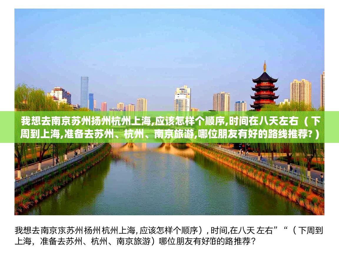  我想去南京苏州扬州杭州上海,应该怎样个顺序,时间在八天左右  ( 下周到上海,准备去苏州、杭州、南京旅游,哪位朋友有好的路线推荐? )