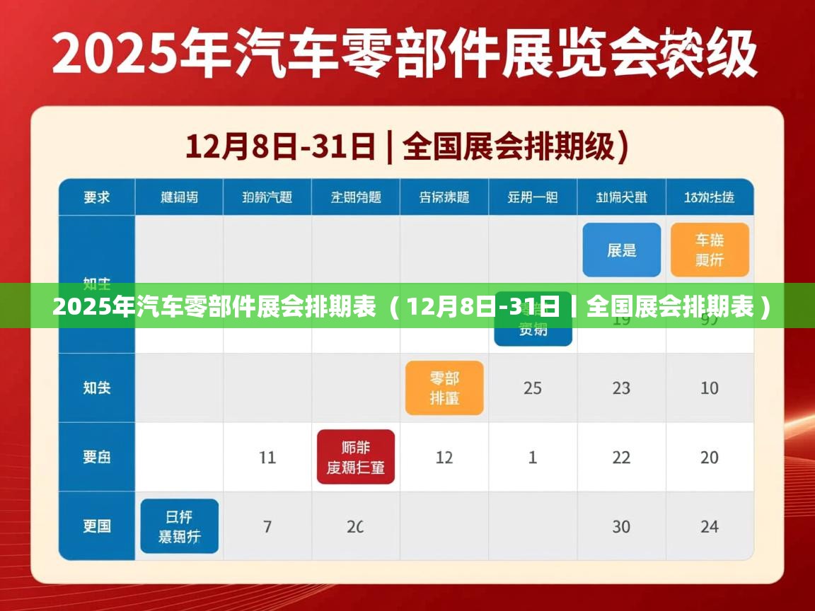  2025年汽车零部件展会排期表  ( 12月8日-31日丨全国展会排期表 )