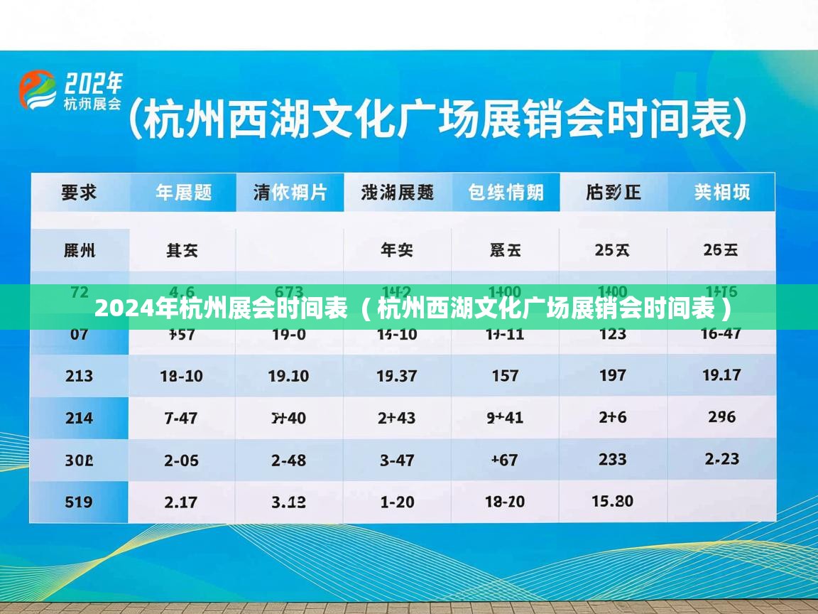  2024年杭州展会时间表  ( 杭州西湖文化广场展销会时间表 )