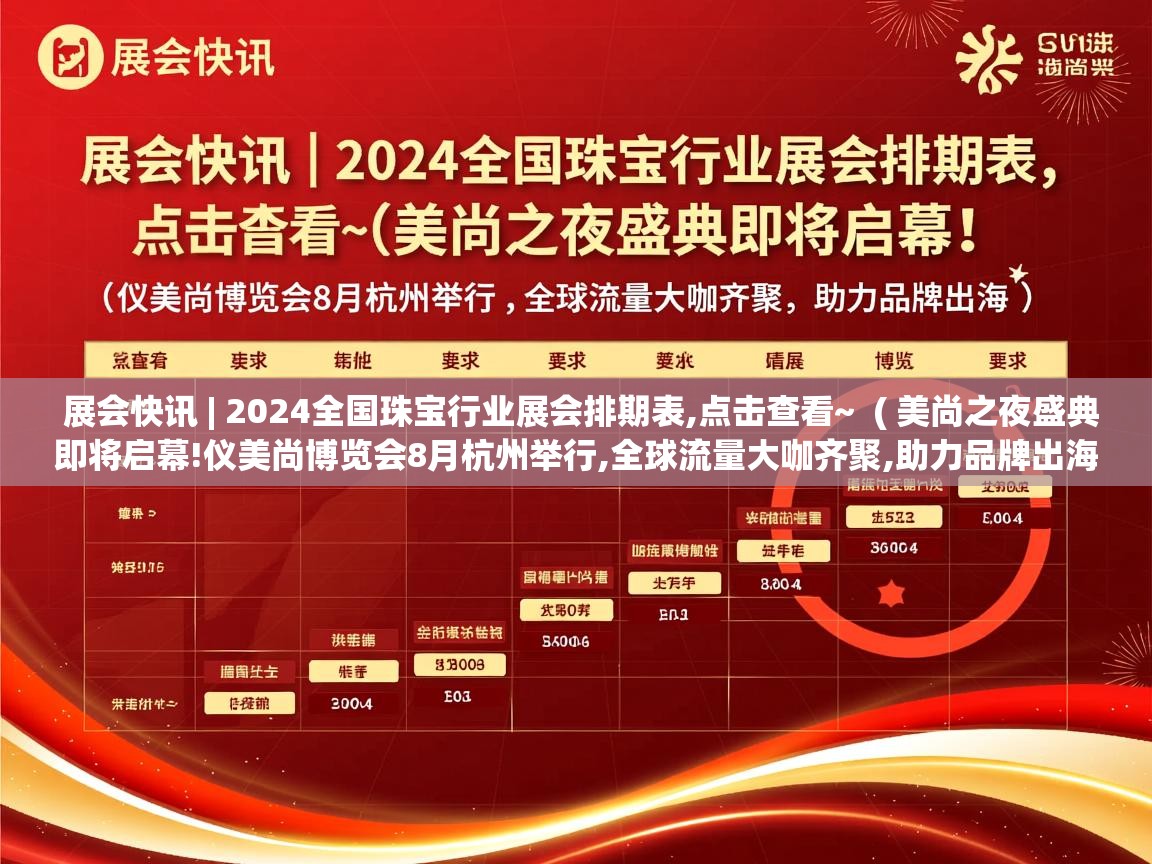 展会快讯 | 2024全国珠宝行业展会排期表,点击查看~  ( 美尚之夜盛典即将启幕!仪美尚博览会8月杭州举行,全球流量大咖齐聚,助力品牌出海 )