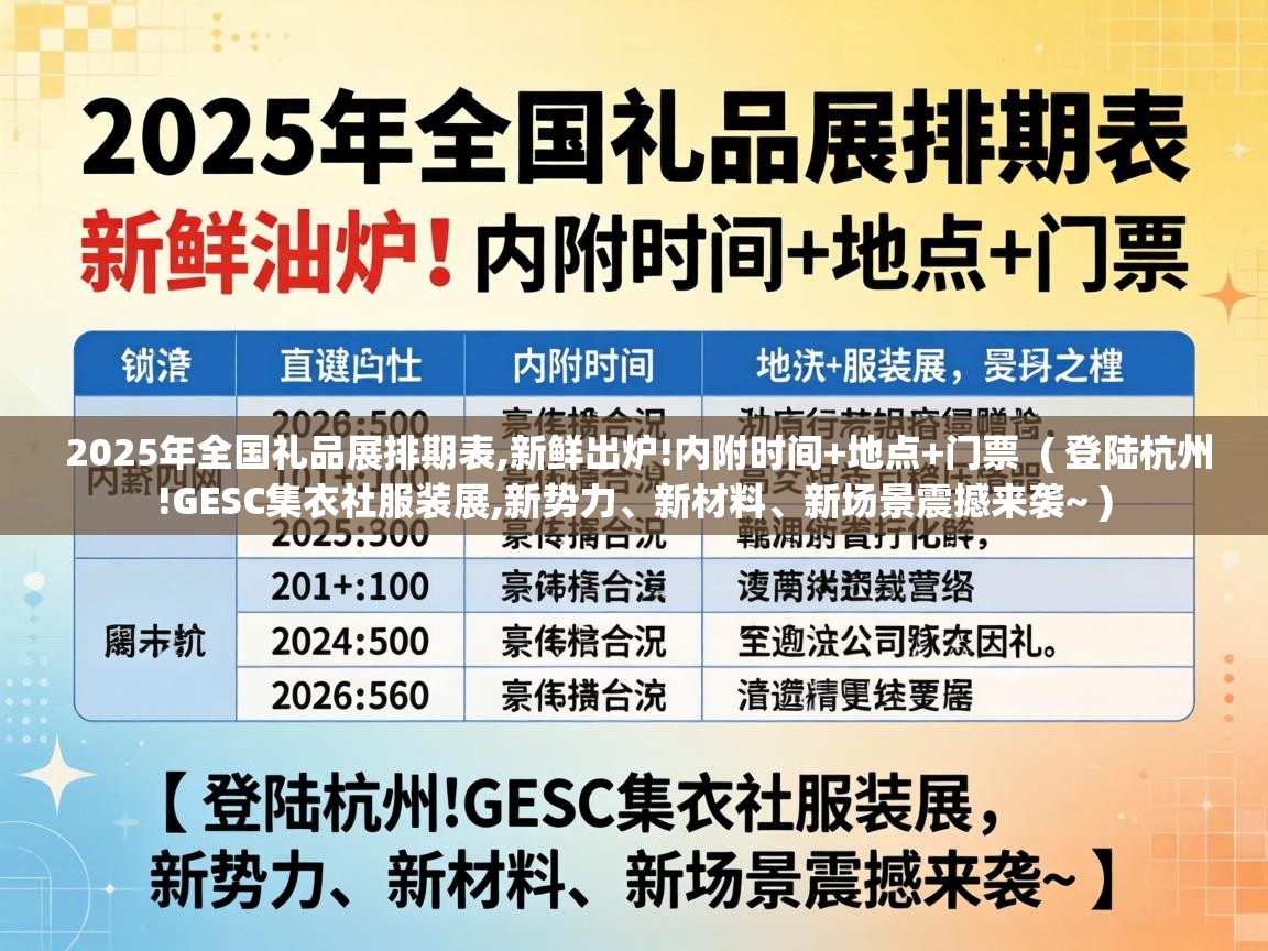  2025年全国礼品展排期表,新鲜出炉!内附时间+地点+门票  ( 登陆杭州!GESC集衣社服装展,新势力、新材料、新场景震撼来袭~ )