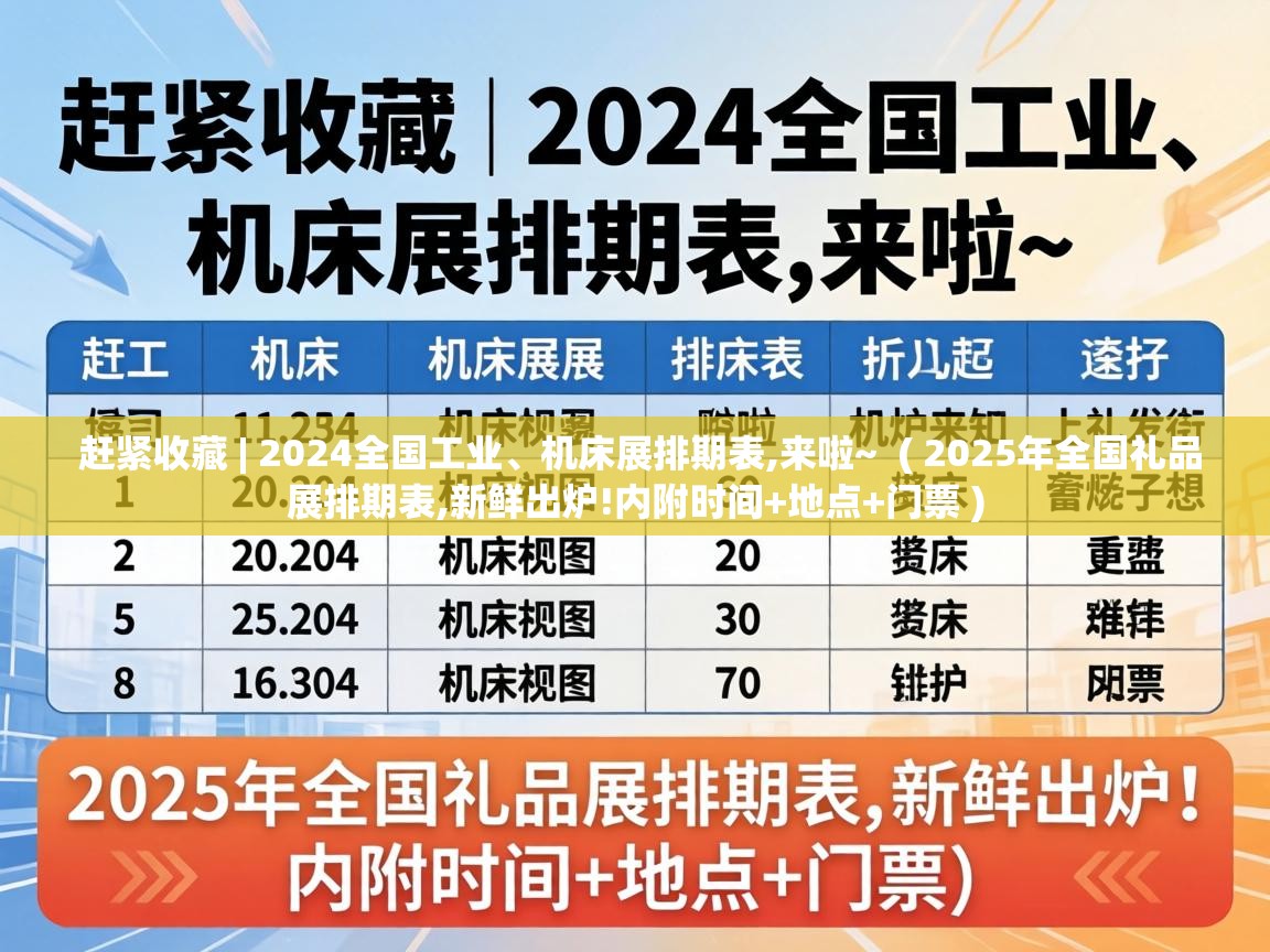  赶紧收藏 | 2024全国工业、机床展排期表,来啦~  ( 2025年全国礼品展排期表,新鲜出炉!内附时间+地点+门票 )