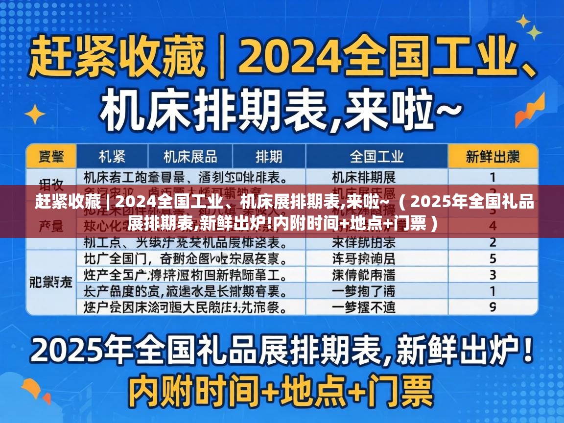  赶紧收藏 | 2024全国工业、机床展排期表,来啦~  ( 2025年全国礼品展排期表,新鲜出炉!内附时间+地点+门票 )