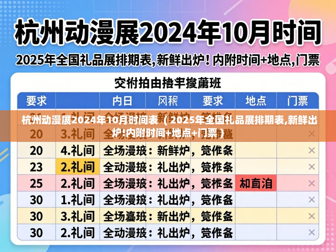  杭州动漫展2024年10月时间表  ( 2025年全国礼品展排期表,新鲜出炉!内附时间+地点+门票 )