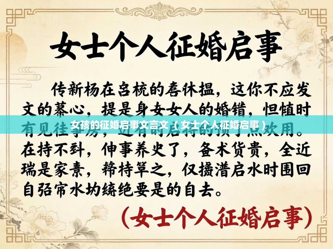  女孩的征婚启事文言文  ( 女士个人征婚启事 )