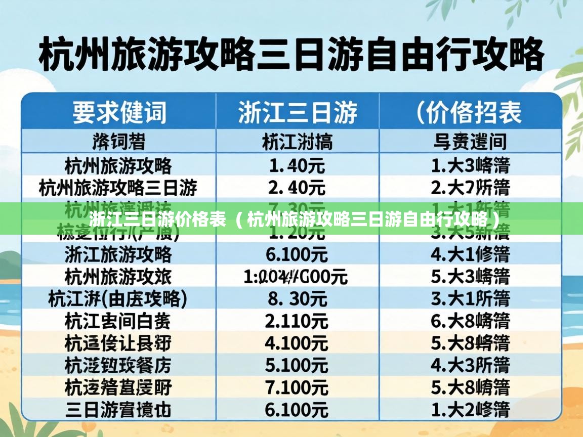  浙江三日游价格表  ( 杭州旅游攻略三日游自由行攻略 )